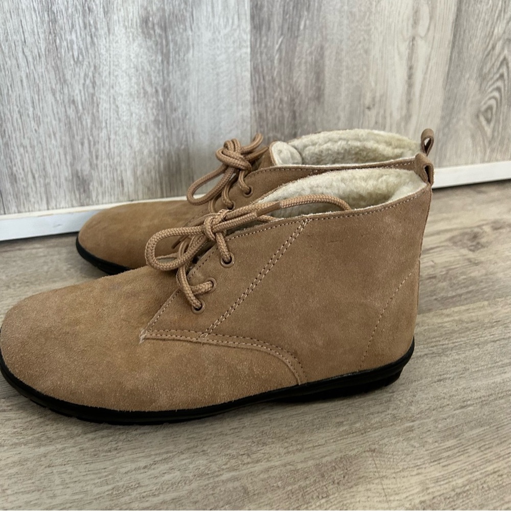 Vermont Country Store Suede Sherpa Fleece Lined Boots Women's 7 Tan Western